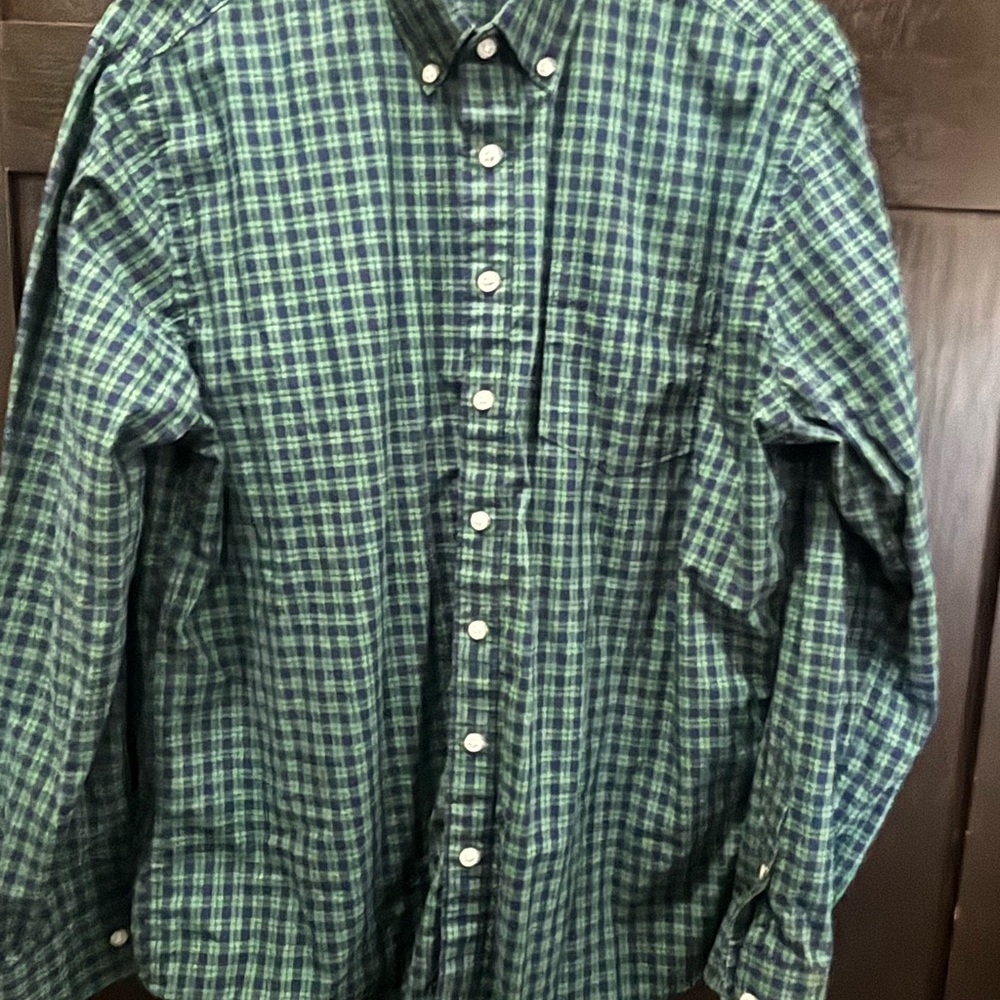 Sonoma Green and Navy Plaid Button-Down Shirt